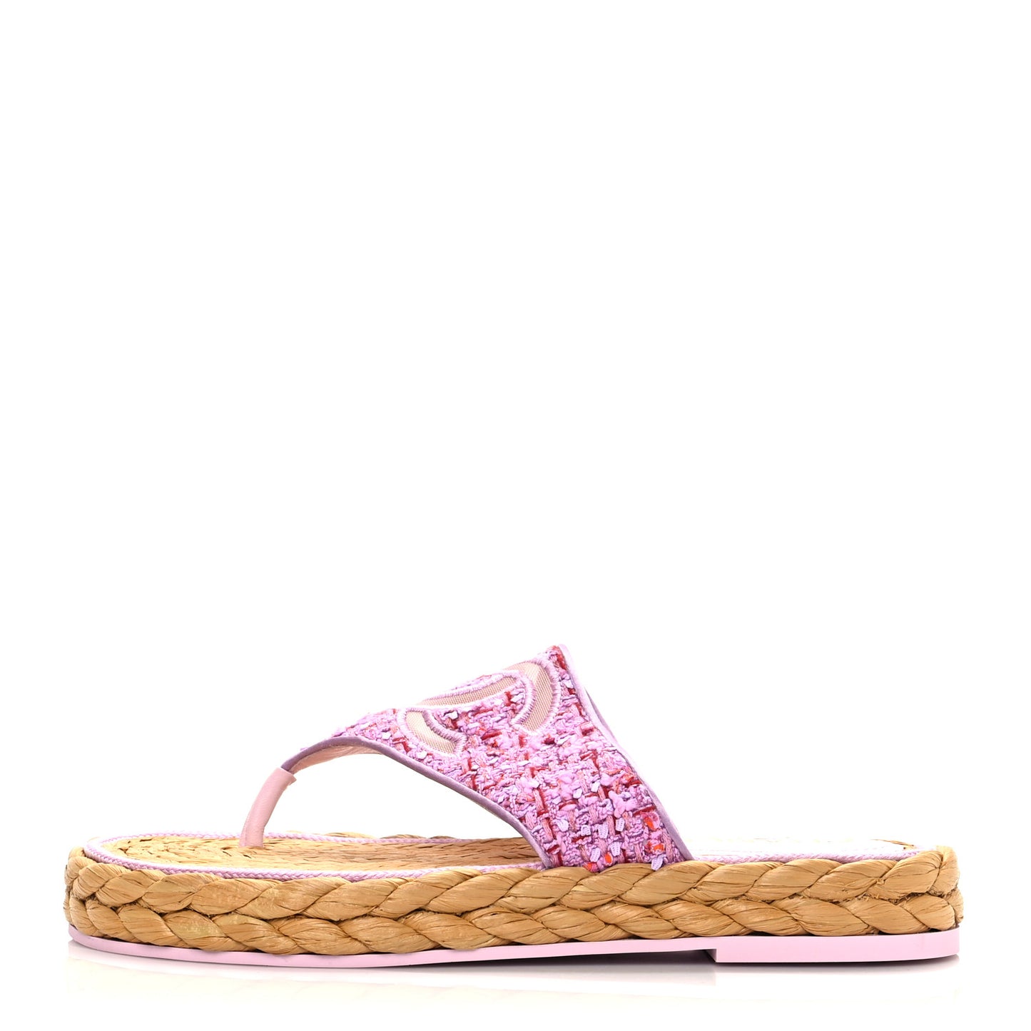 Tweed CC Thong Sandals 38.5 Light Purple Pink Red