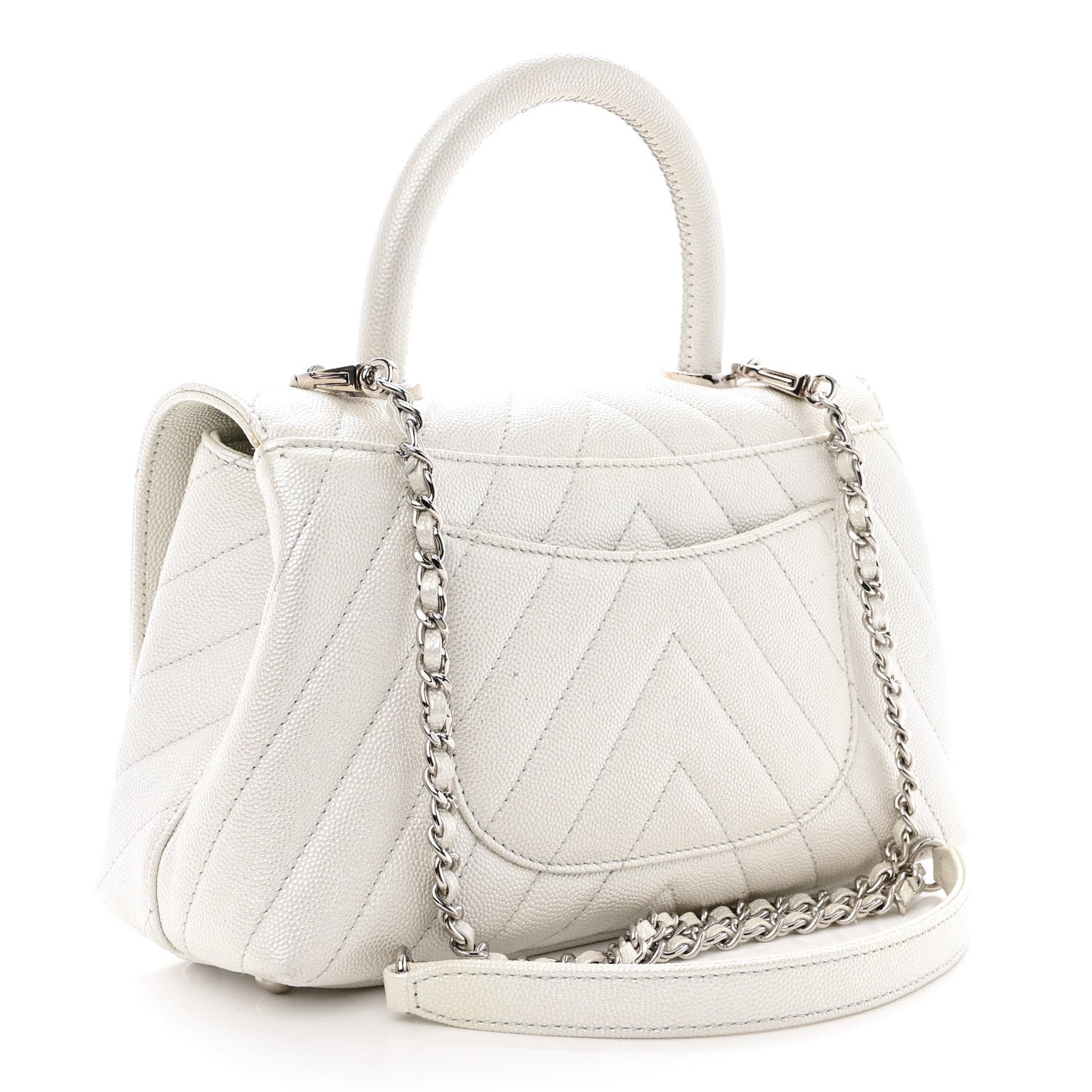 Chanel Iridescent Caviar Chevron Quilted Mini Coco Handle Flap White 3 of 17