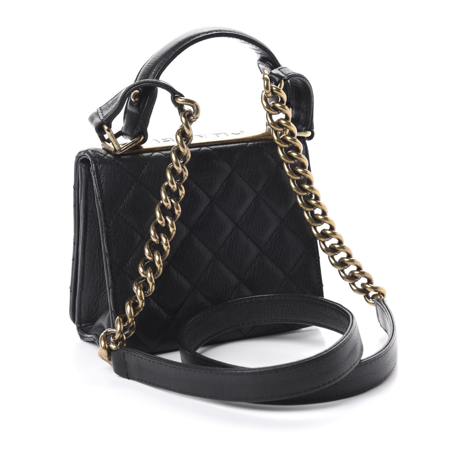 Goatskin Quilted Small Rita Top Handle Flap Black