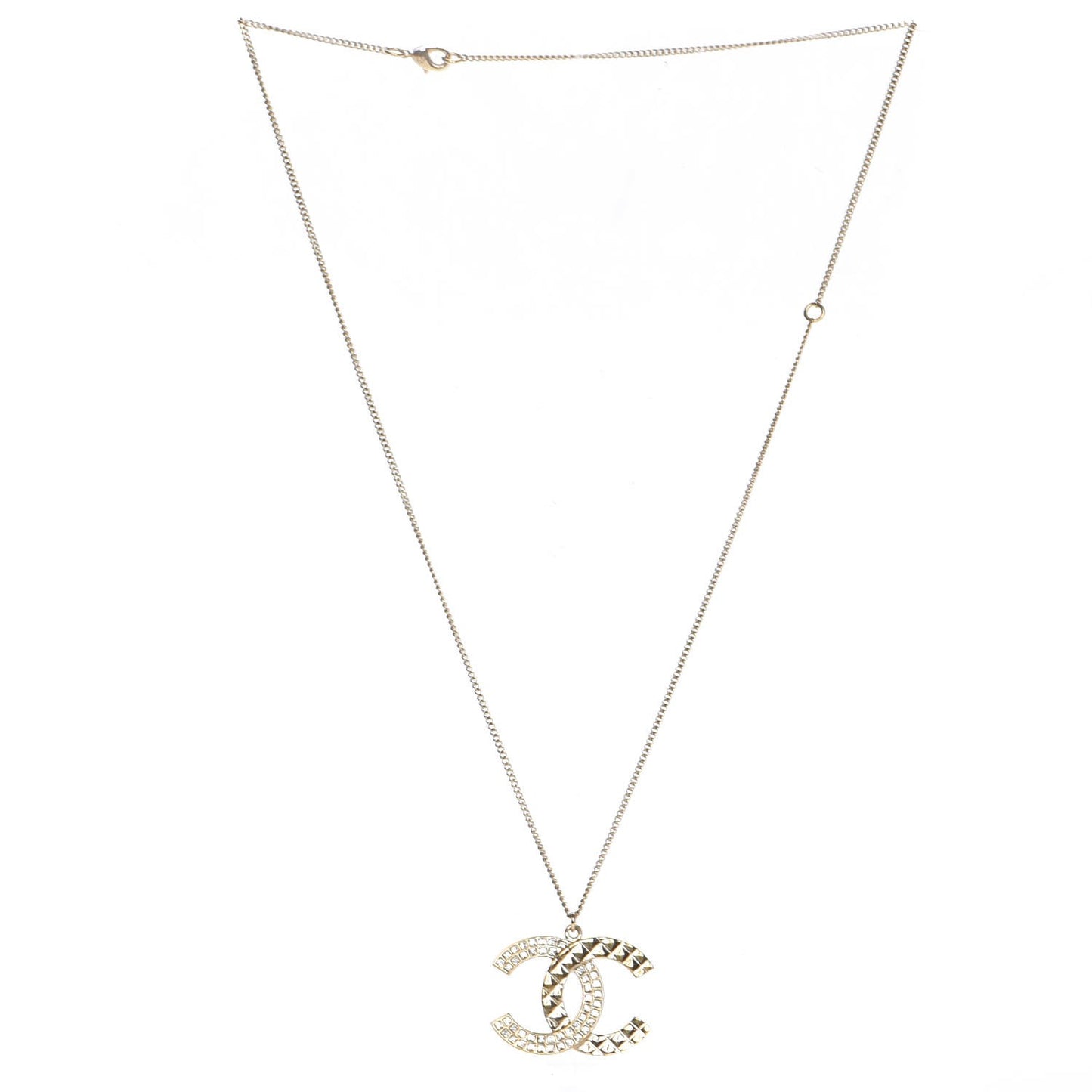 Baguette Crystal Quilted CC Pendant Necklace Gold