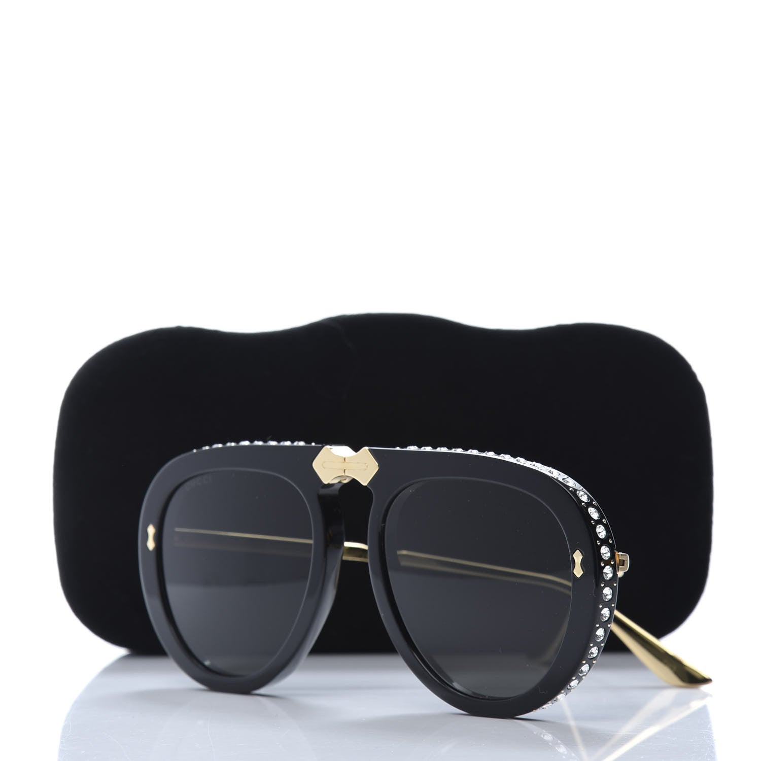 Gucci Acetate Crystal Foldable Aviator Sunglasses GG0307S Black 9 of 9