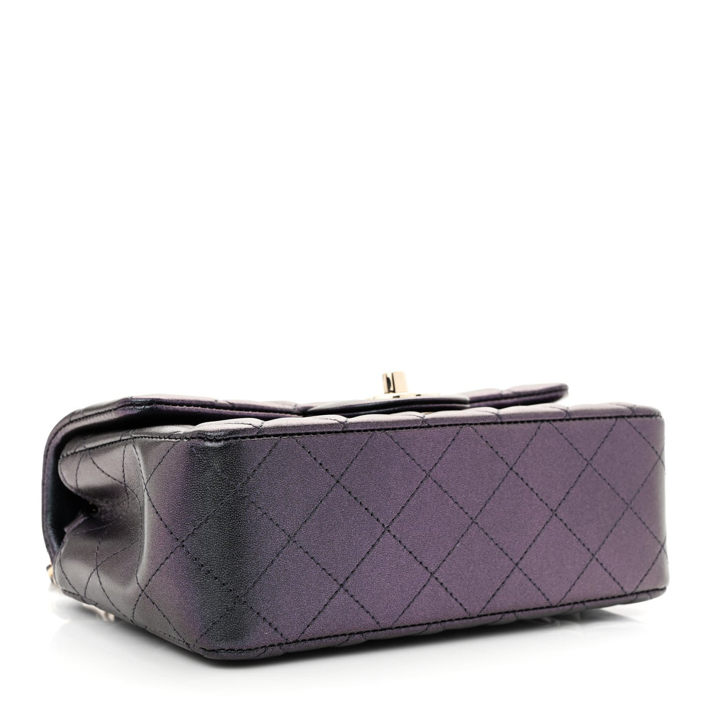 Iridescent Lambskin Quilted Mini Rectangular Flap Black