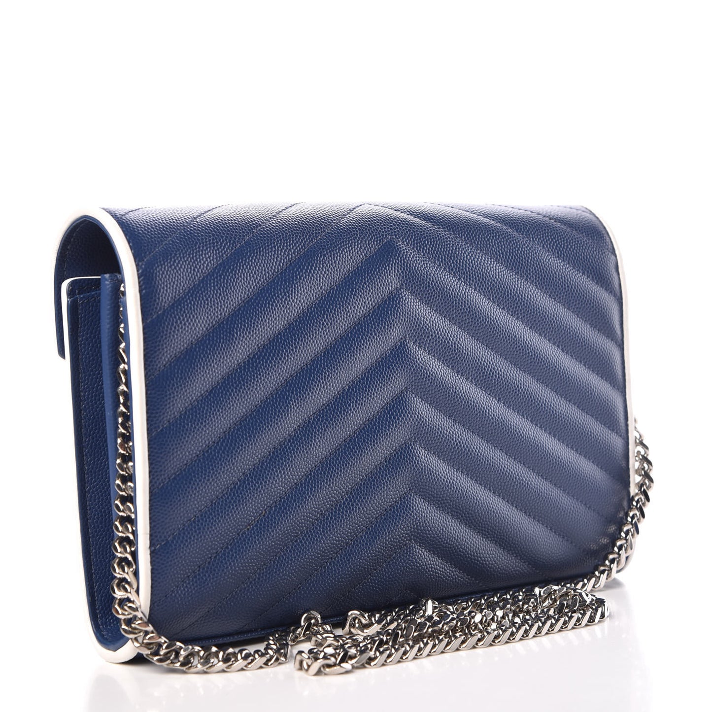 Grain De Poudre Matelasse Monogram Chain Wallet Denim Bianco Ottico