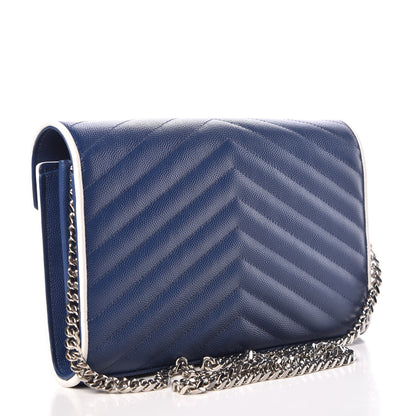 Saint Laurent Grain De Poudre Matelasse Monogram Chain Wallet Denim Bianco Ottico 3 of 10