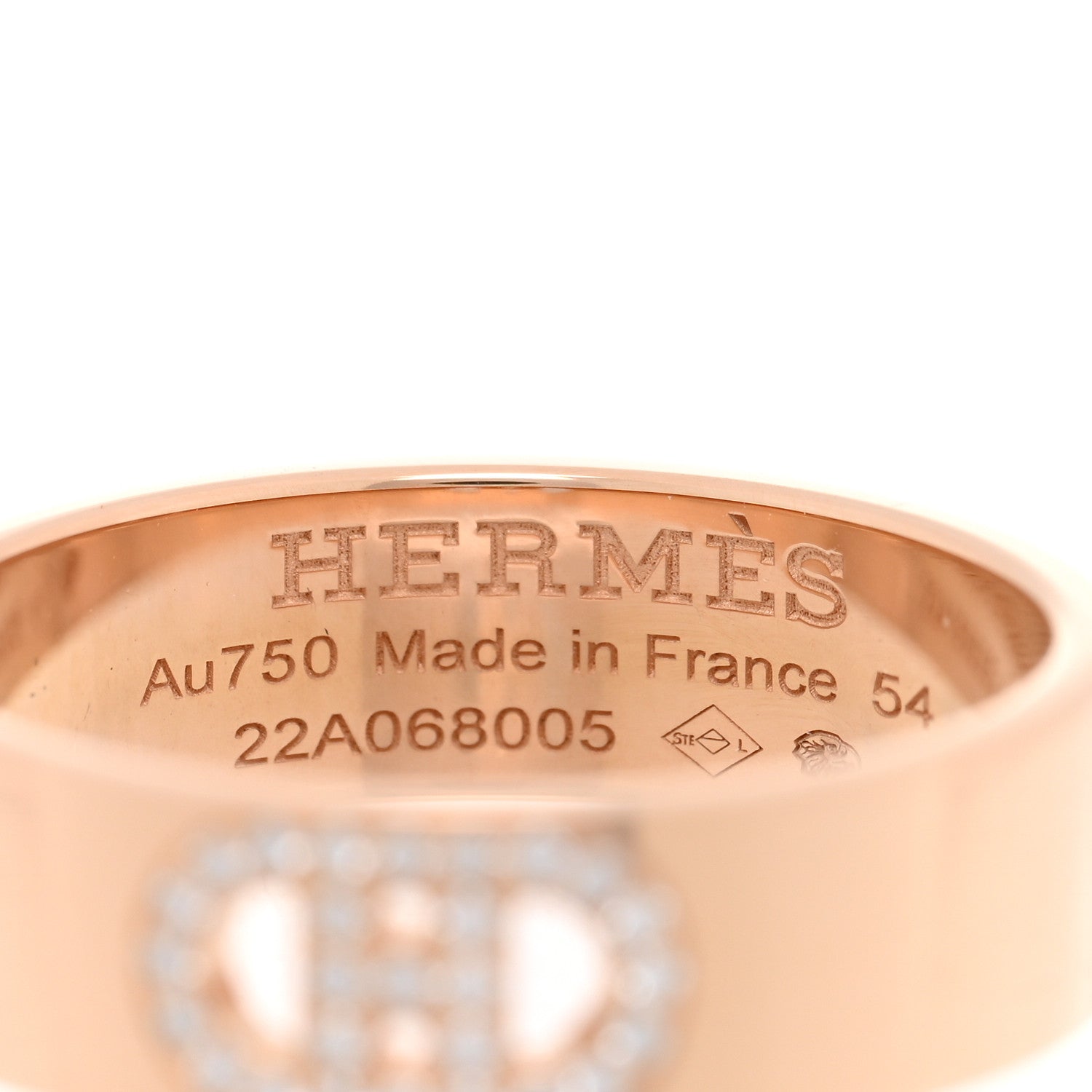 Hermes 18K Rose Gold Diamond PM H D'Ancre Ring 54 7 4 of 5