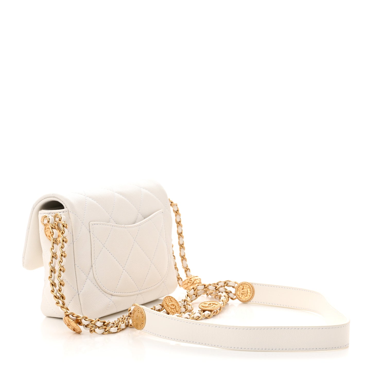 Caviar Quilted Mini Twist Your Buttons Flap White
