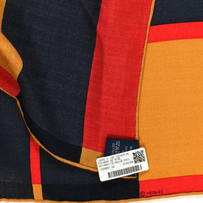 Hermes Cashmere Silk Rocabar De Rire Scarf 100 Anthracite Rouge Paille 2 of 3