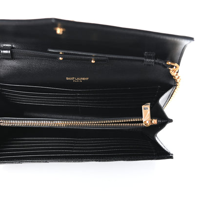 Saint Laurent Grain De Poudre Matelasse Chevron Monogram Chain Wallet Black 5 of 9
