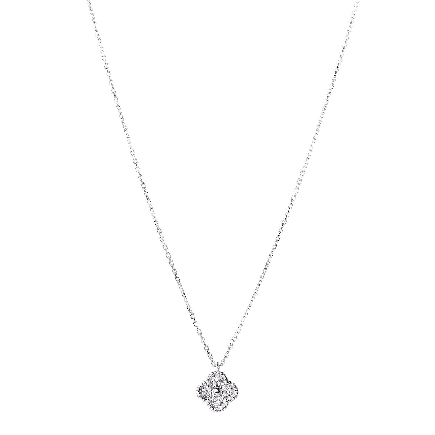Van Cleef & Arpels 18K White Gold Diamond Sweet Alhambra Pendant Necklace 1 of 8