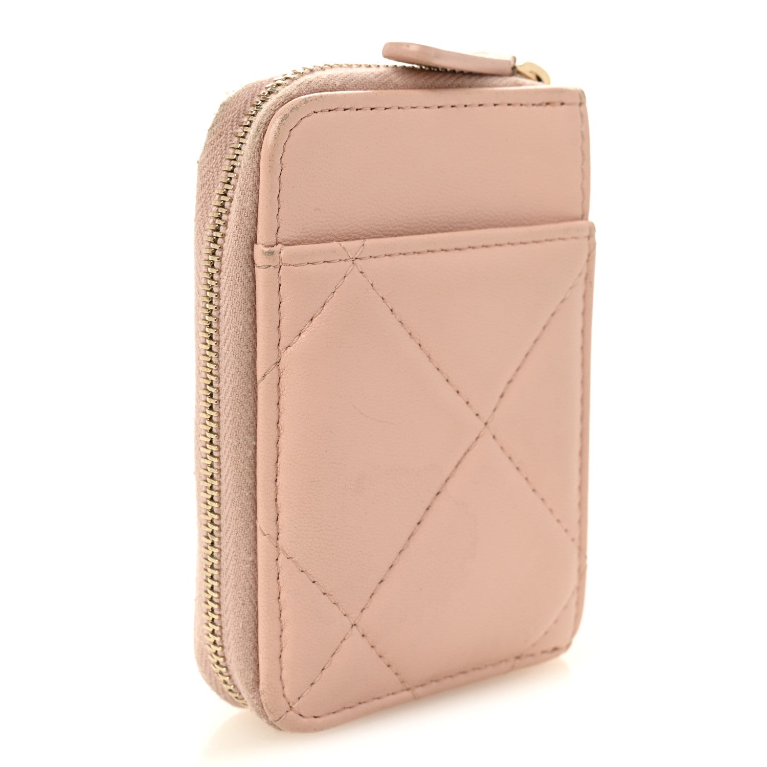 Chanel Lambskin Quilted Chanel 19 Vertical Zip Card Holder Wallet Light Pink 3 of 9