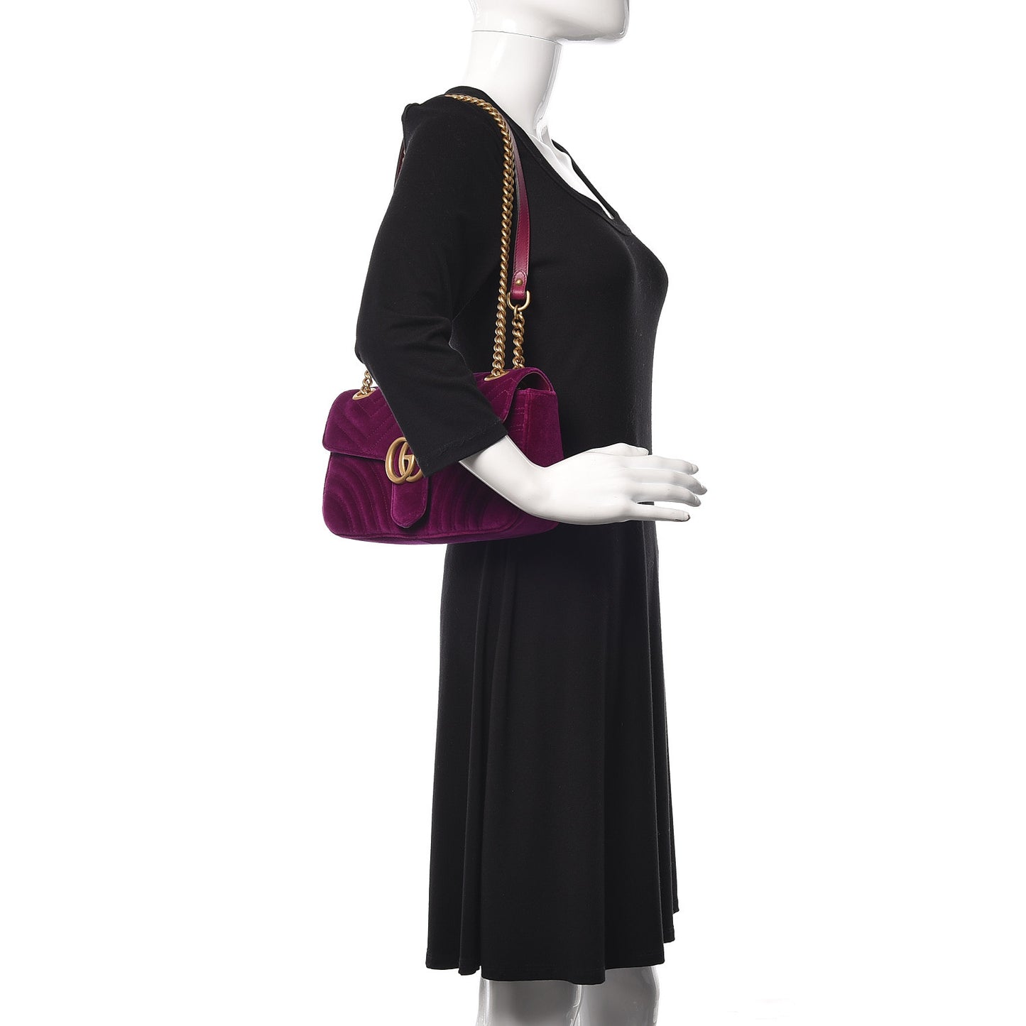 Velvet Matelasse Small GG Marmont Shoulder Bag Fuchsia Violet Cyclamen