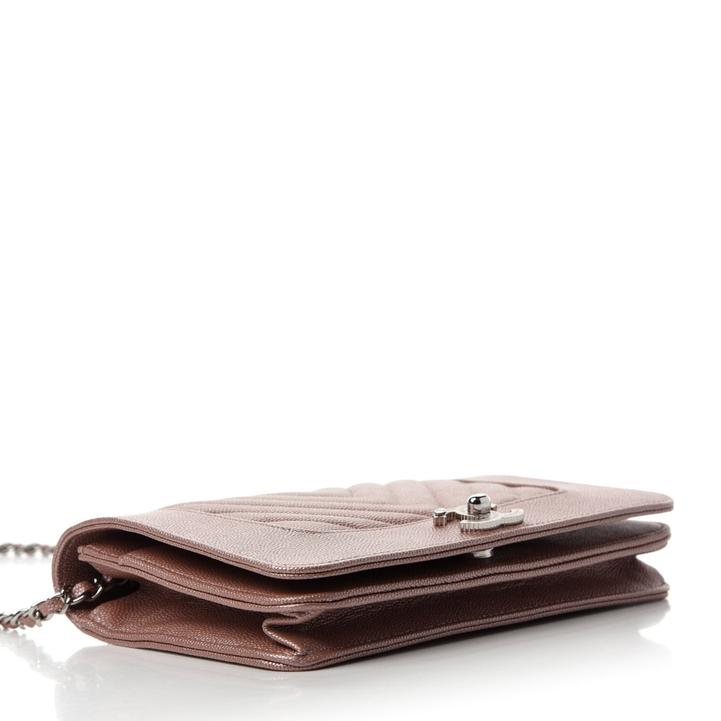 Metallic Caviar Chevron Quilted Vintage Mademoiselle Wallet On Chain WOC Pink