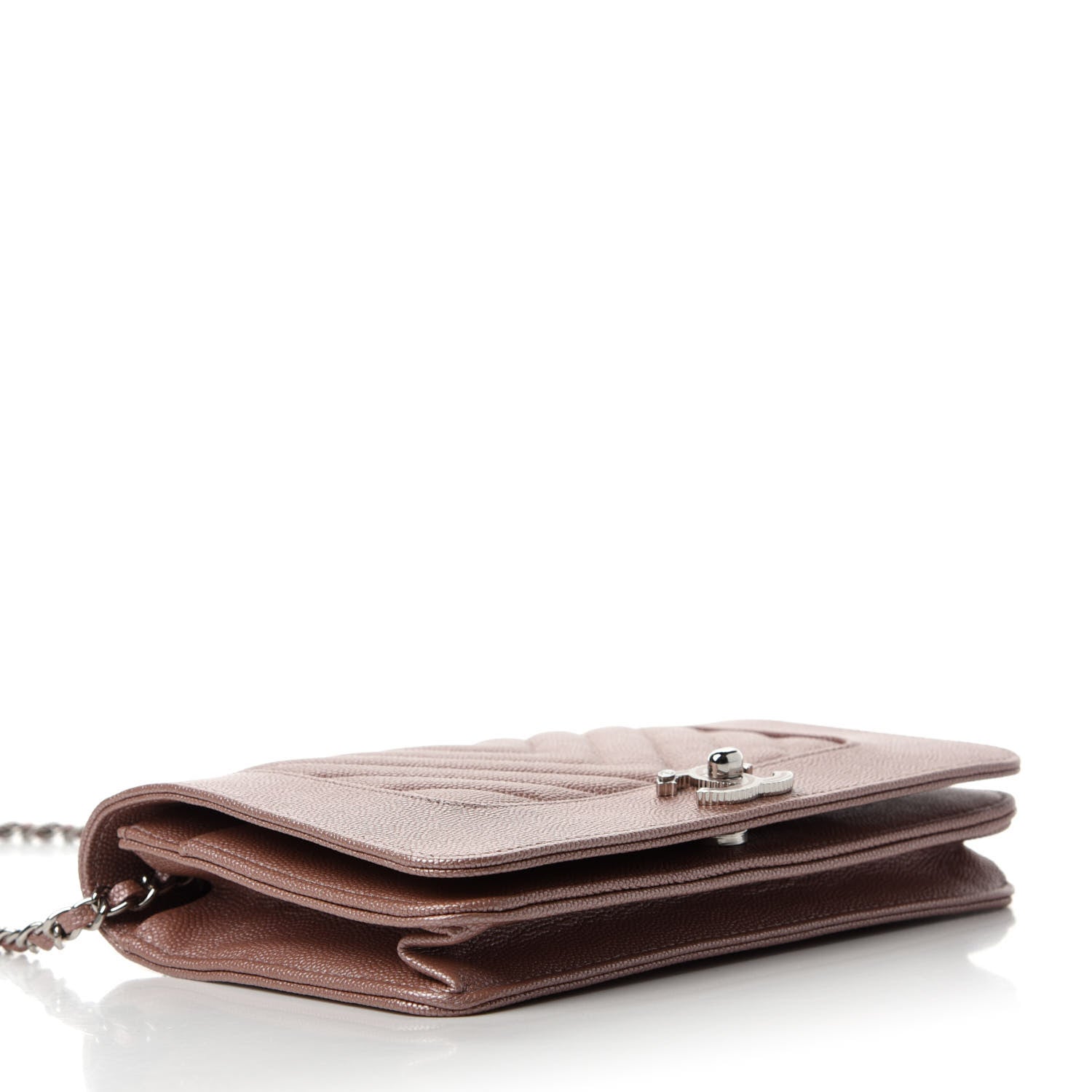 Chanel Metallic Caviar Chevron Quilted Vintage Mademoiselle Wallet On Chain WOC Pink 4 of 12