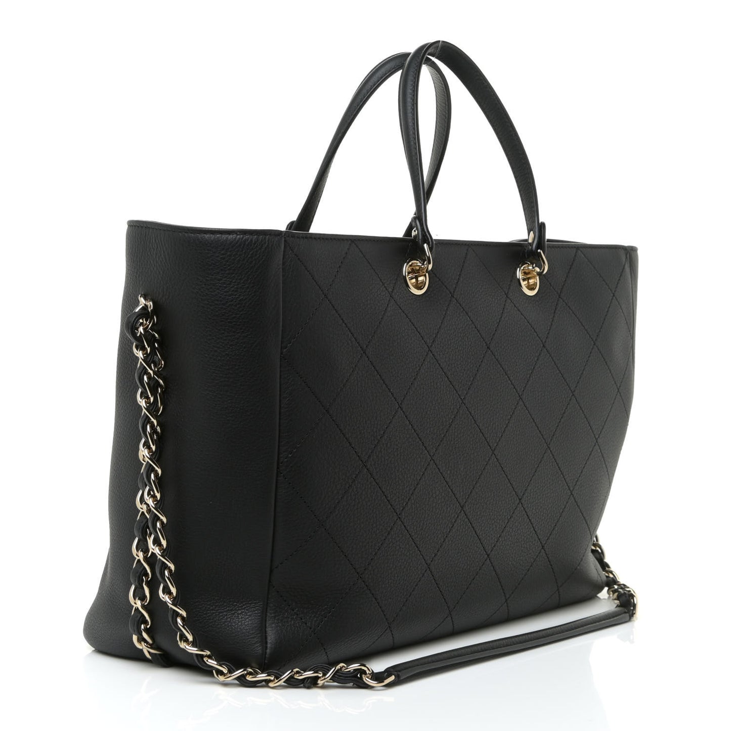 Calfskin Stitched Medium Shopping Tote Black