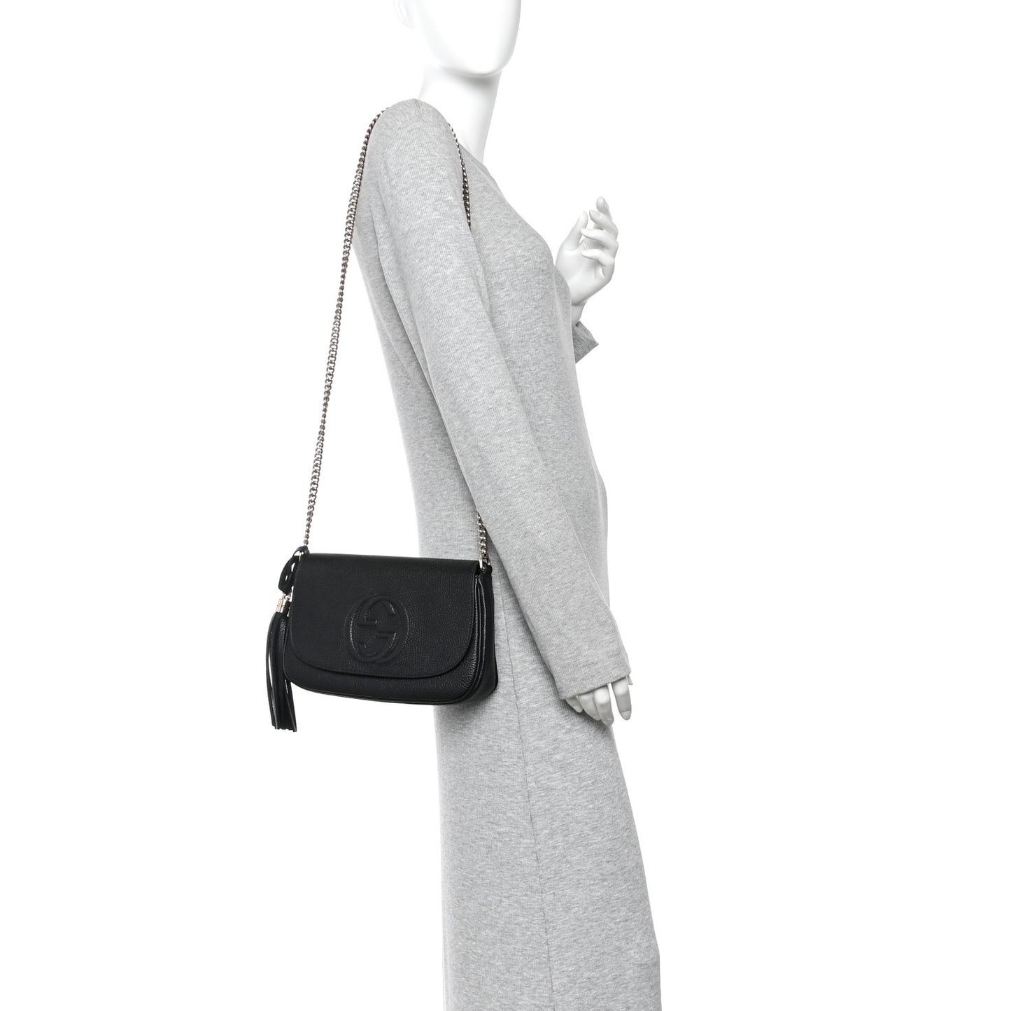 Pebbled Calfskin Medium Soho Flap Crossbody Black