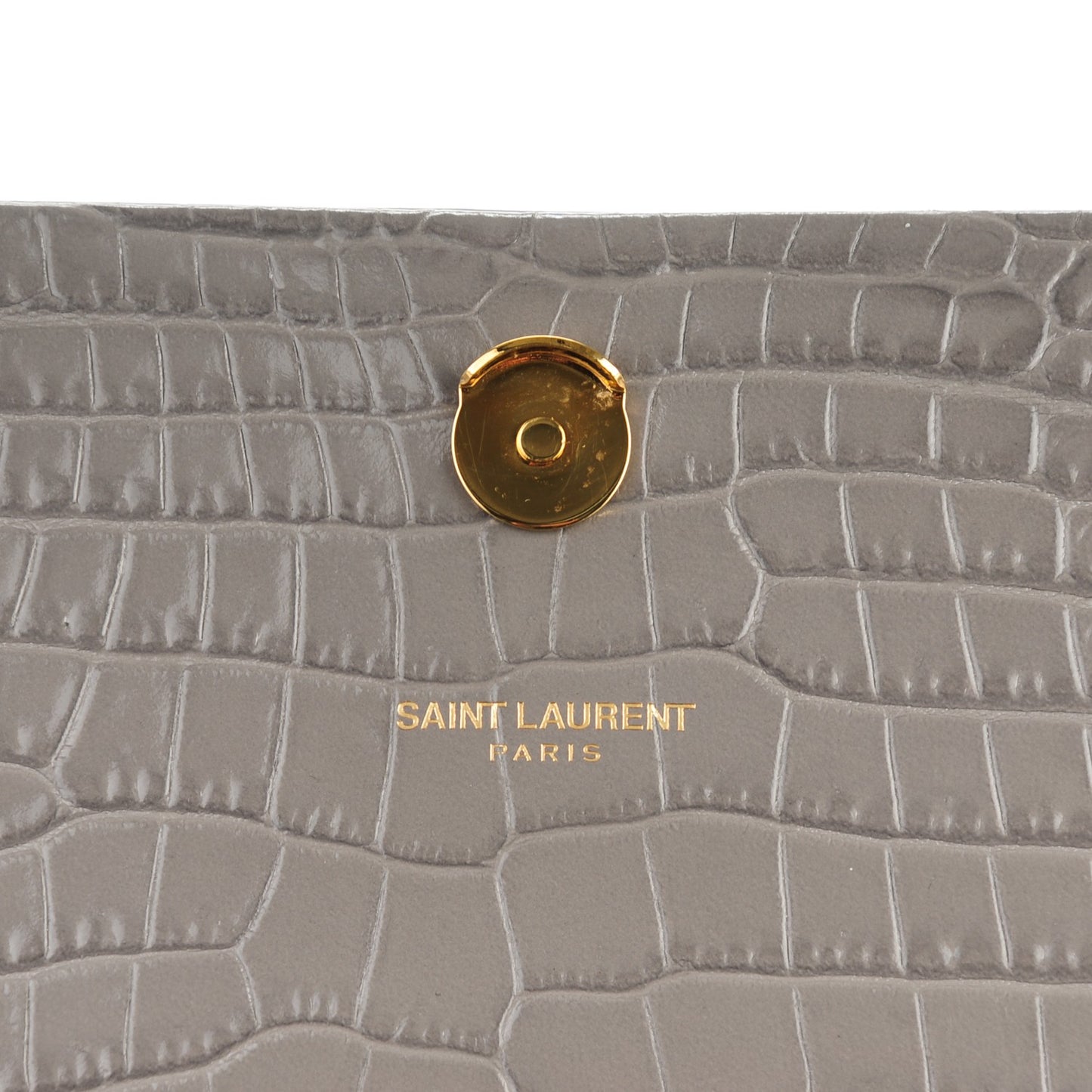 Calfskin Crocodile Embossed Medium Classic Monogram Kate Tassel Satchel Fog
