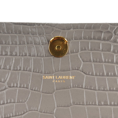 Saint Laurent Calfskin Crocodile Embossed Medium Classic Monogram Kate Tassel Satchel Fog 6 of 7