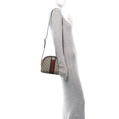 Gucci GG Supreme Monogram Textured Dollar Calfskin Web Small Ophidia Dome Shoulder Bag Beige Ebony New Acero 2 of 10