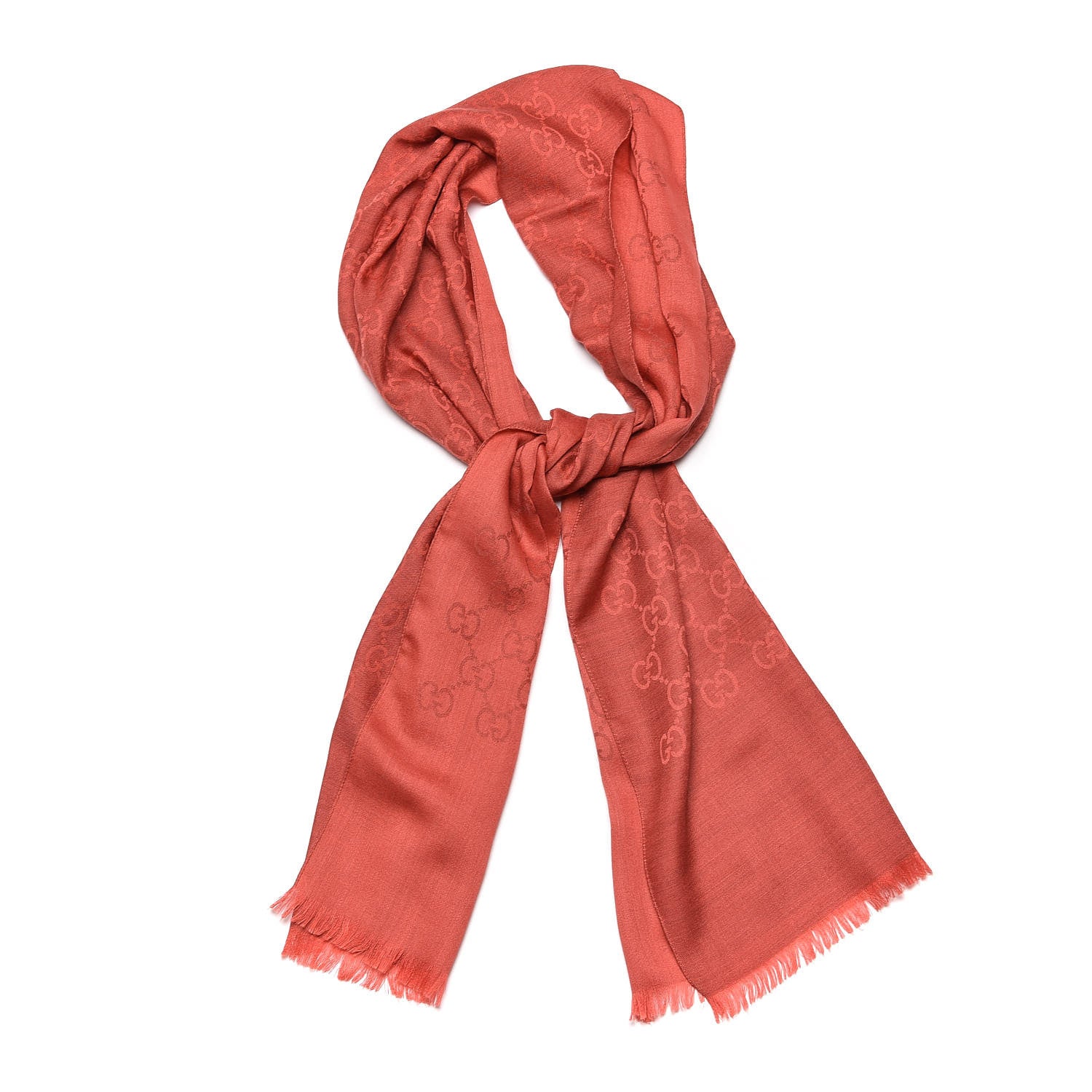 Gucci Wool Silk Monogram Fringe Scarf Red 1 of 5