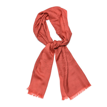 Gucci Wool Silk Monogram Fringe Scarf Red 1 of 5