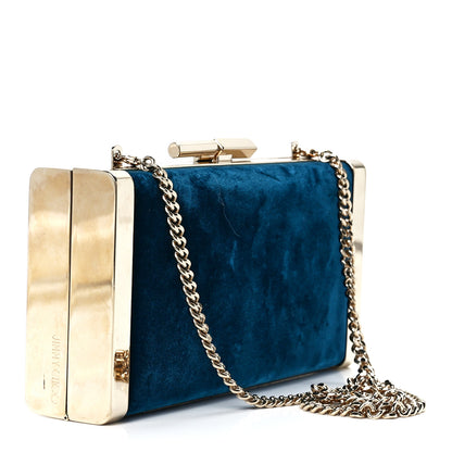 Jimmy Choo Crushed Velvet Metal Box Clutch Dark Blue 3 of 11