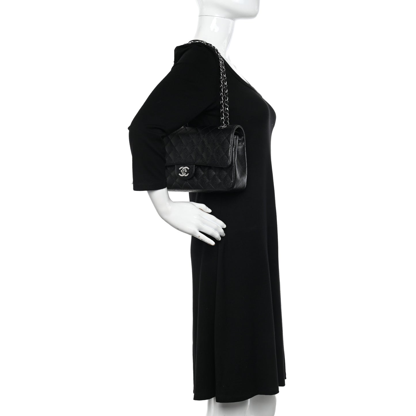 Caviar Quilted Medium Double Flap Black