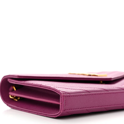 Saint Laurent Grain De Poudre Matelasse Chevron Monogram Chain Wallet Dark Grape 6 of 13