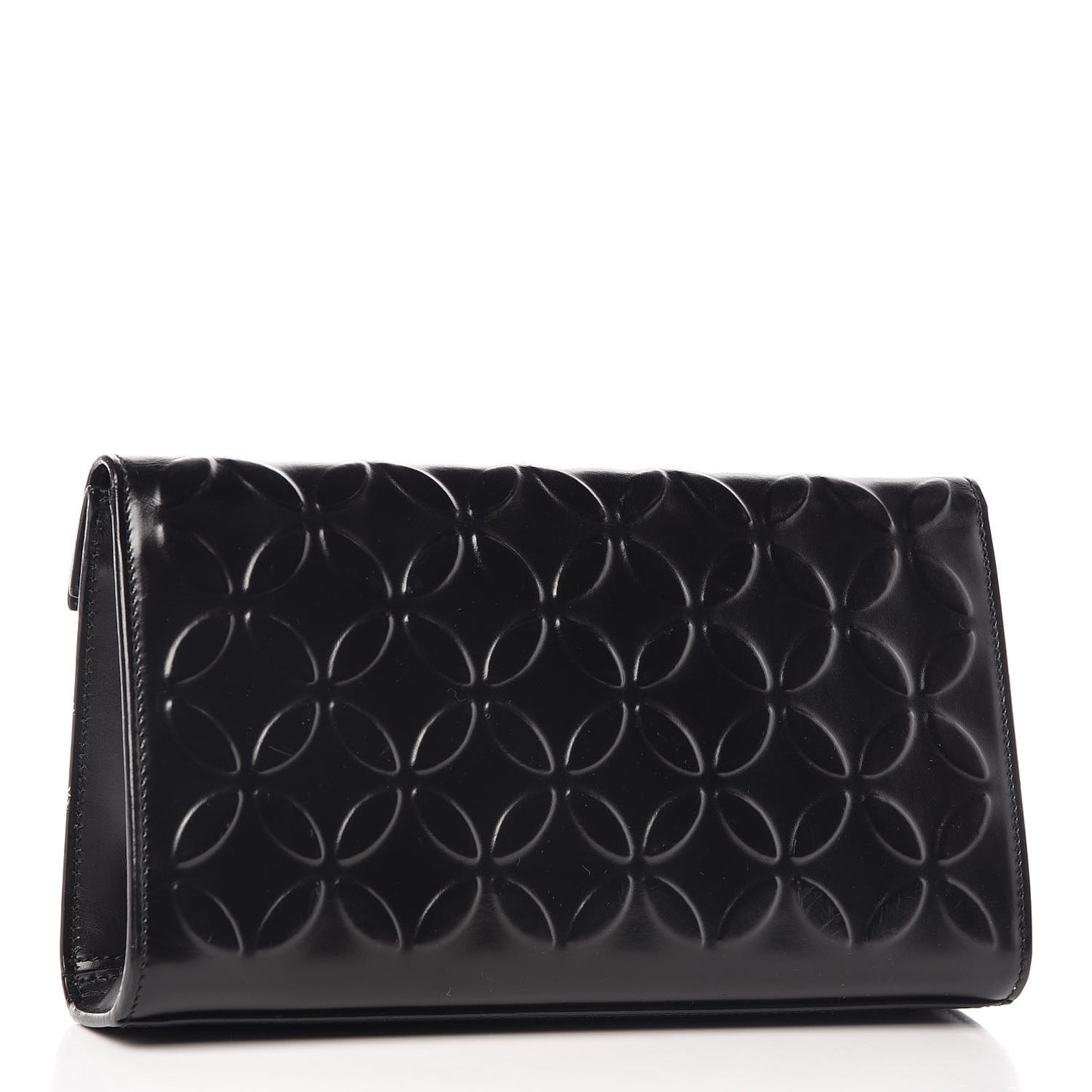 Calfskin Relief Grande Petale Pochette Clutch Black