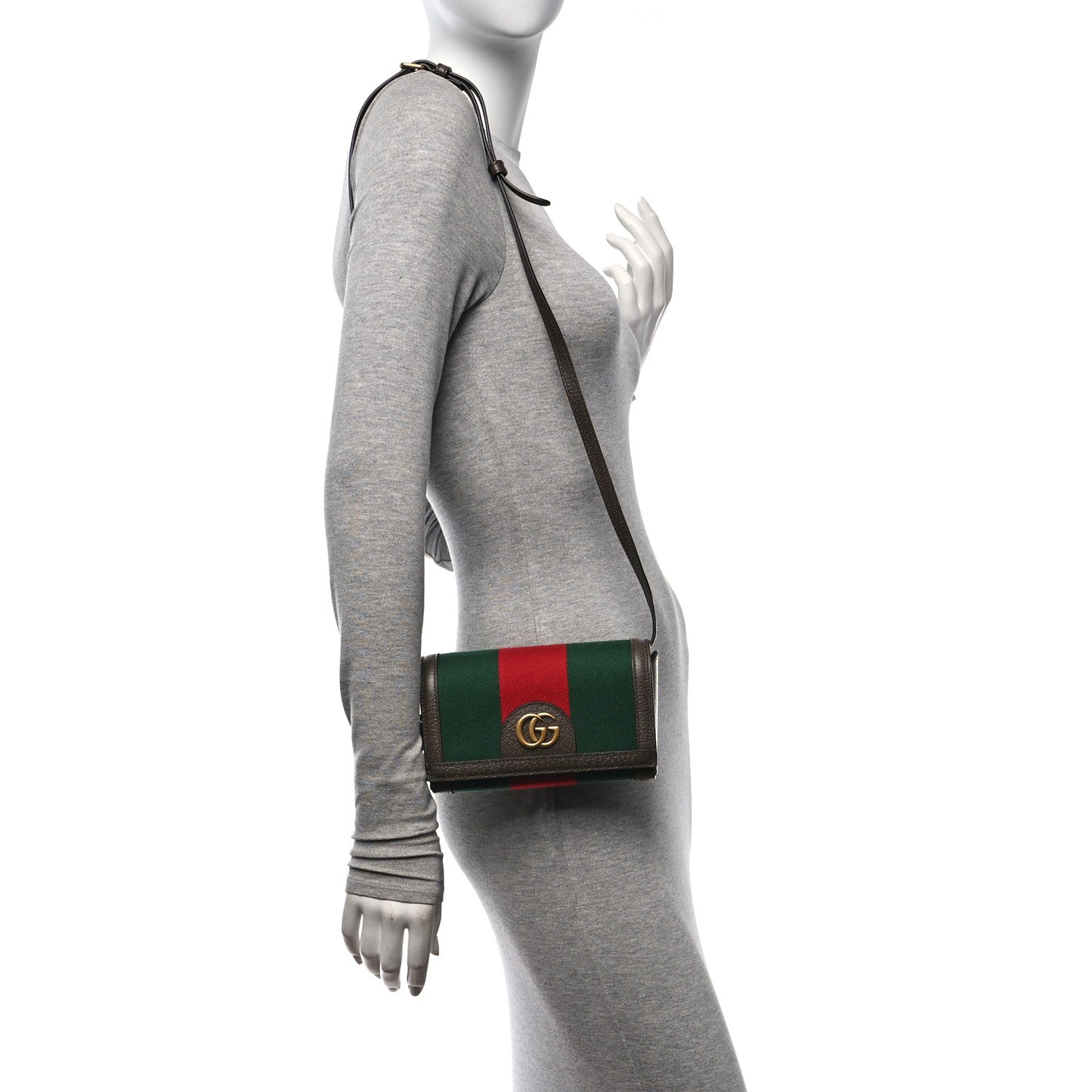 Web Textured Dollar Calfskin Mini Double G Shoulder Bag Green Red New Acero