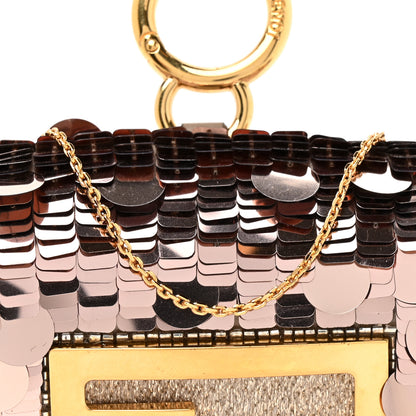 Fendi Sequin Paillettes Shiny Nappa Sex and the City Nano Maxi Buckle Baguette Charm Tortora 8 of 10
