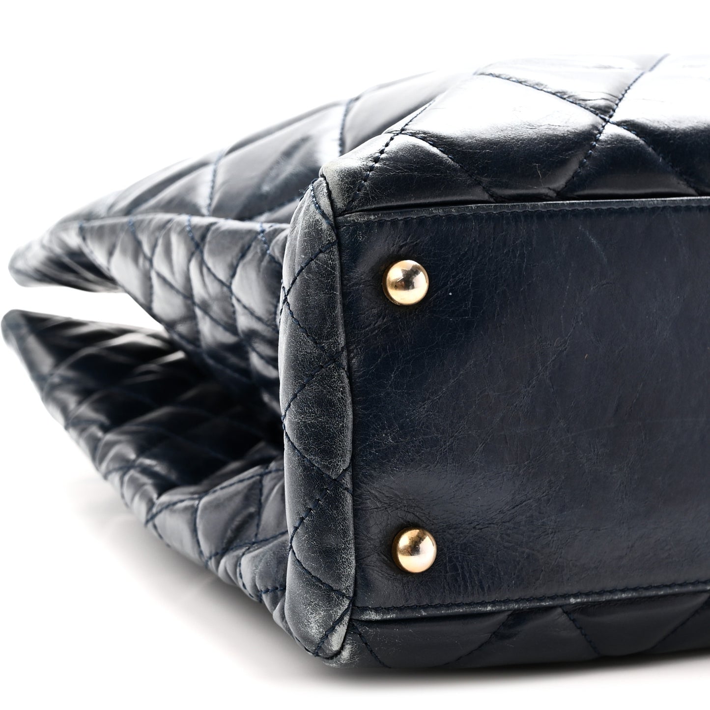 Glazed Calfskin Quilted Daily Walk Tote Navy