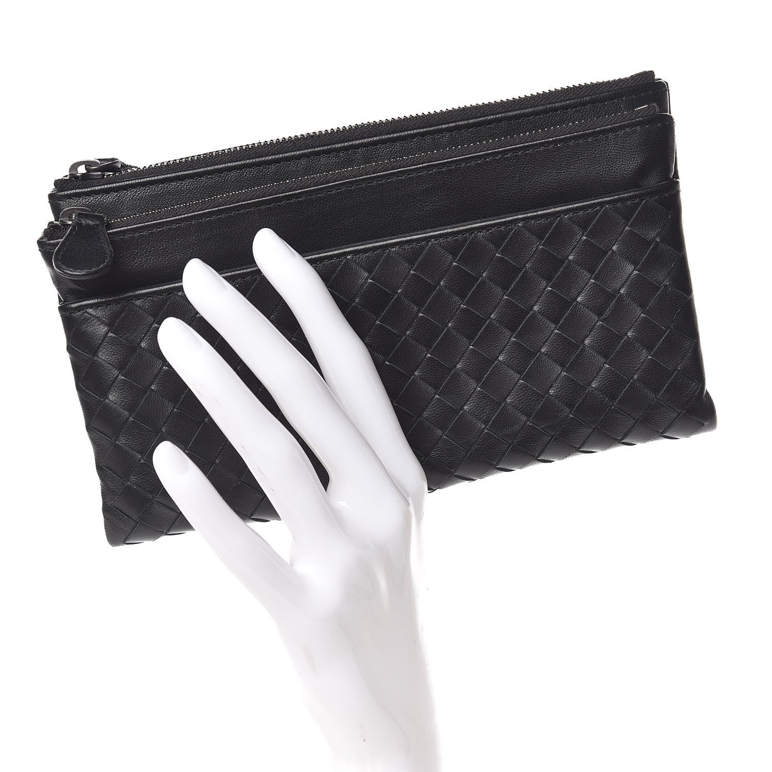 Bottega Veneta Nappa Intrecciato Double Zip Clutch Wallet Black 2 of 7