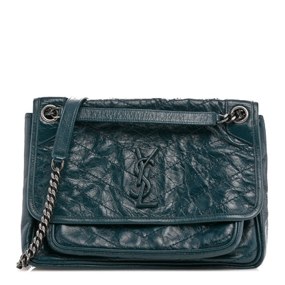 Saint Laurent Crinkled Calfskin Matelasse Monogram Medium Niki Chain Satchel Peacock Green 1 of 12