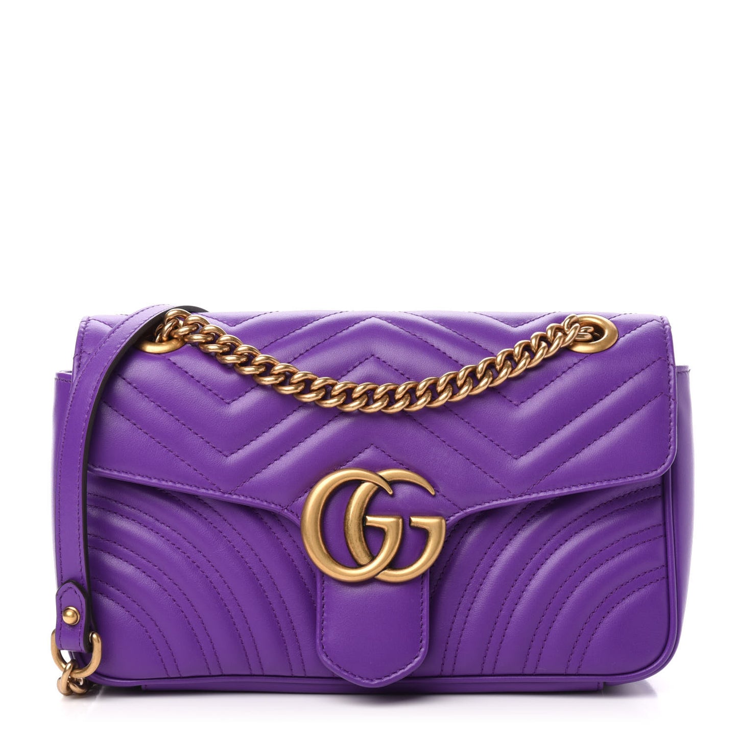 Calfskin Matelasse Small GG Marmont Shoulder Bag Shine Purple
