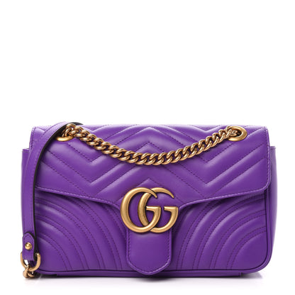 Gucci Calfskin Matelasse Small GG Marmont Shoulder Bag Shine Purple 1 of 15