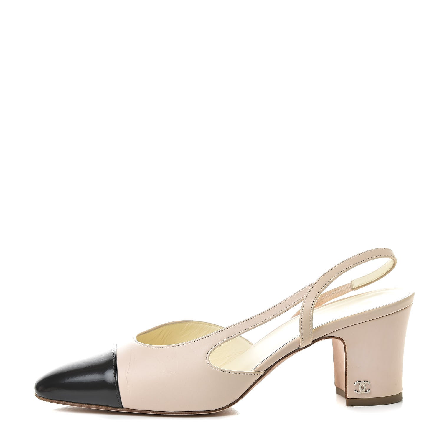 Chanel Calfskin Cap Toe CC Slingback Pumps 38 Beige Black 1 of 13