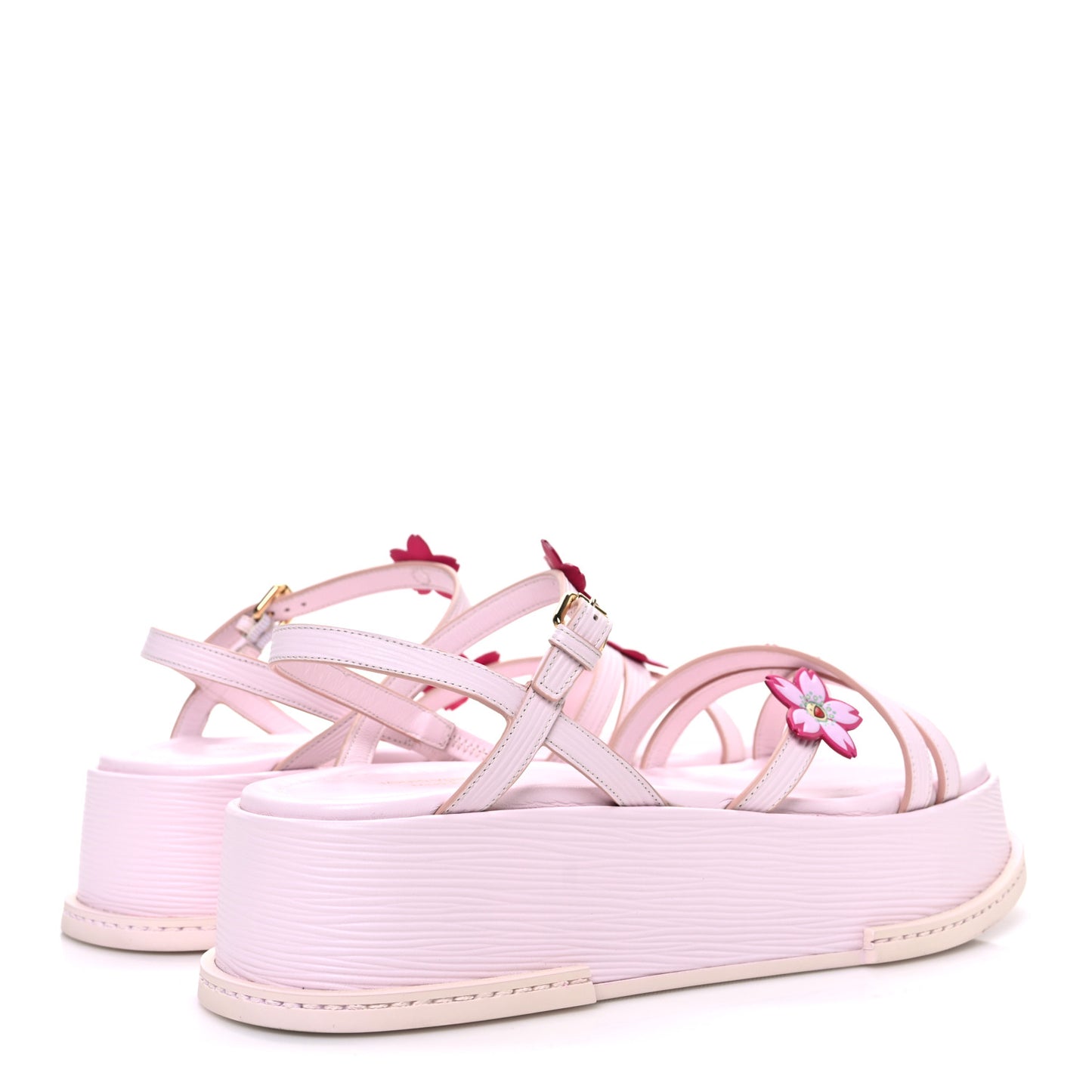 LV X TM Cherry Blossom Calfskin Maya Flatform Sandals 40 Light Pink