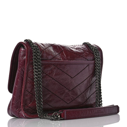 Saint Laurent Crinkled Calfskin Matelasse Monogram Baby Niki Chain Satchel Rouge Legion 3 of 8