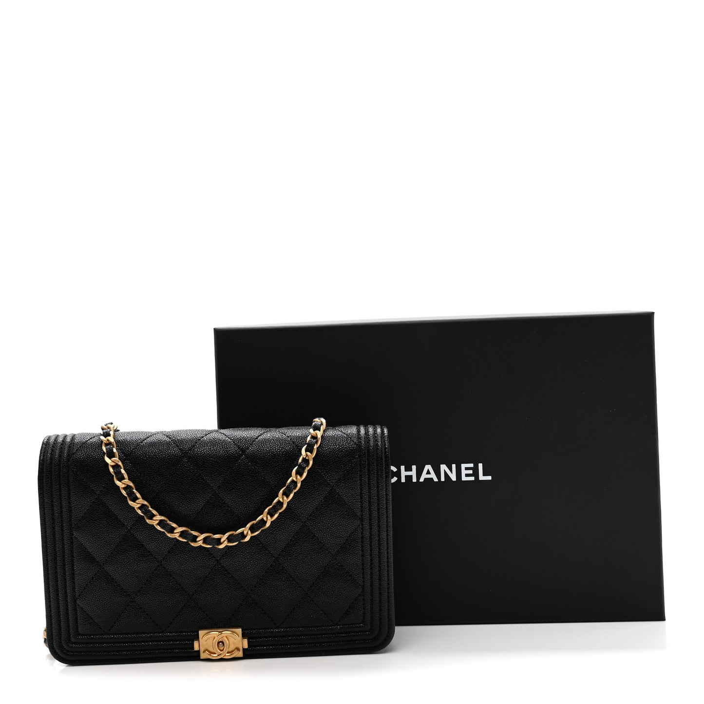 Caviar Quilted Boy Wallet On Chain WOC Black