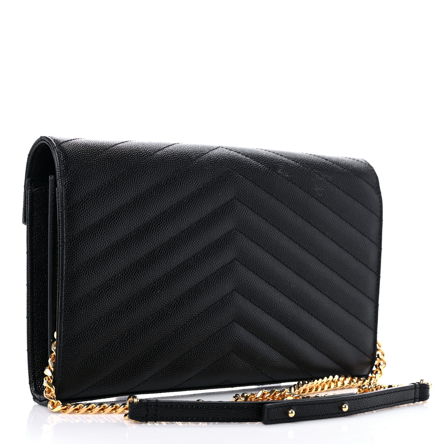 Grain De Poudre Matelasse Chevron Monogram Chain Wallet Black