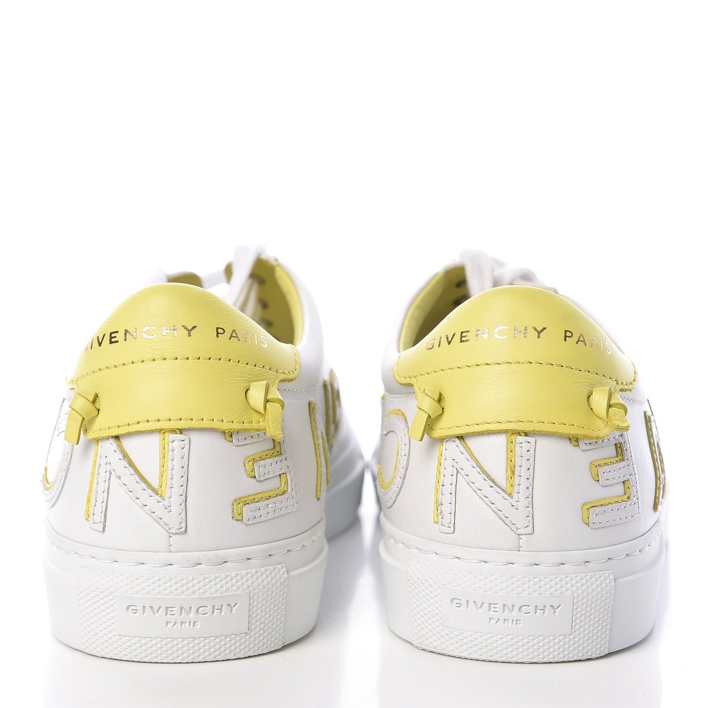 Calfskin Reverse Logo Womens Urban Street Sneakers 38 White Yellow