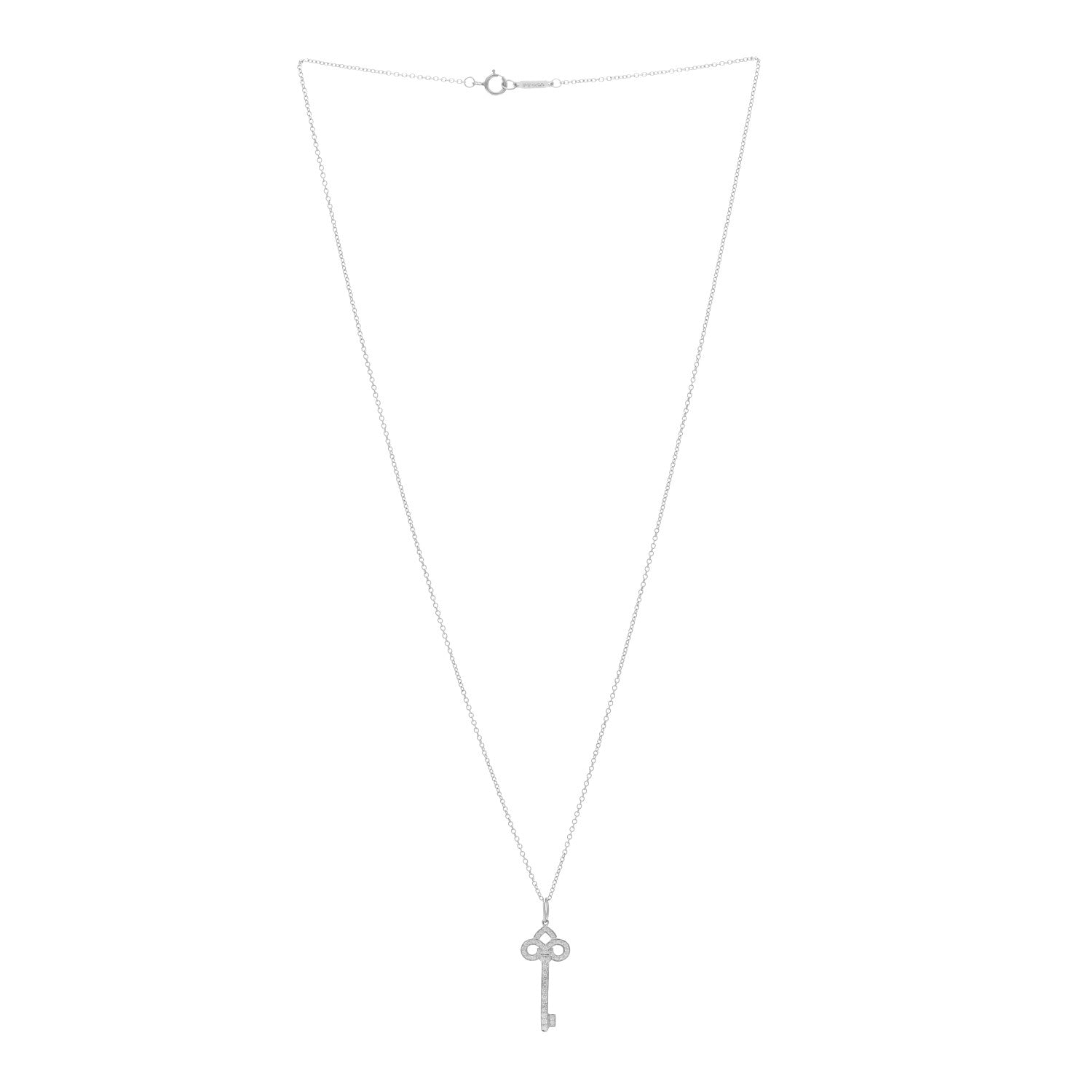 Tiffany Platinum Diamond .12ct Fleur De Lis Key Pendant Necklace 2 of 4