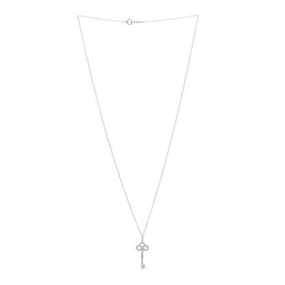 Tiffany Platinum Diamond .12ct Fleur De Lis Key Pendant Necklace 2 of 4