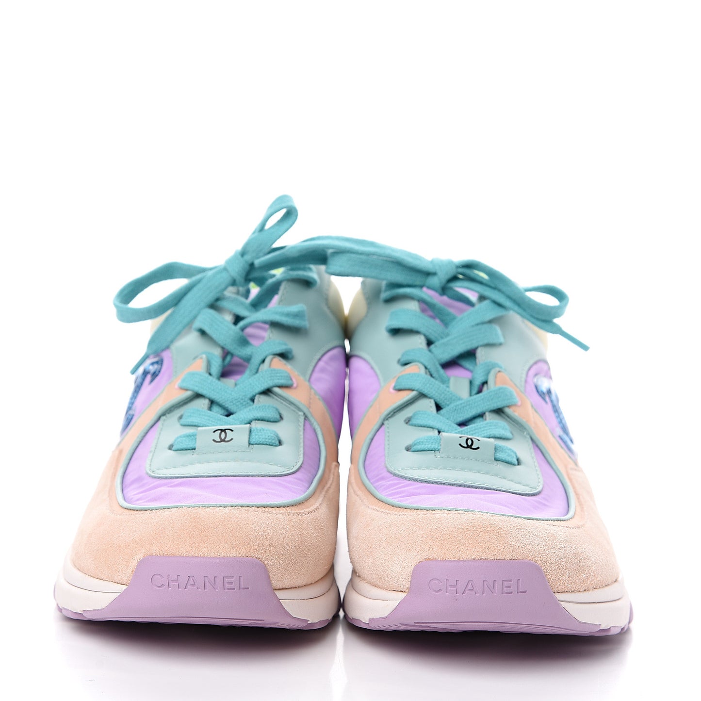 Nylon Lambskin Suede Calfskin CC Sneakers 40.5 Green Purple Pink