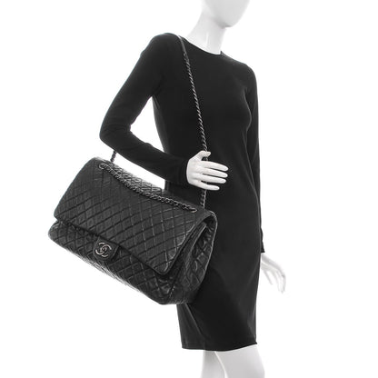 Chanel Calfskin Quilted XXL Travel Flap Bag Black 2 of 7