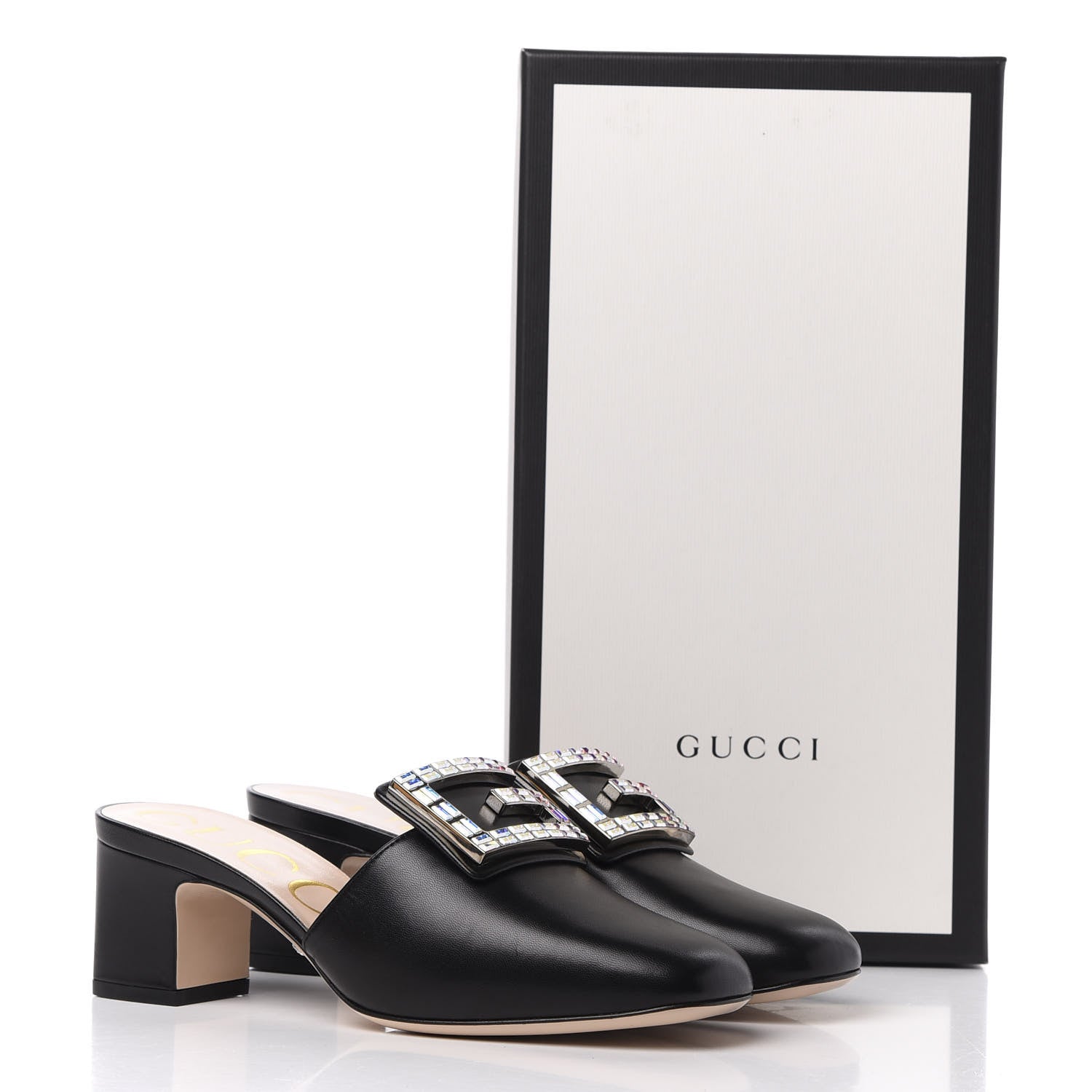 Gucci Malaga Kid Crystal Square G Madelyn Mules 36.5 Black 13 of 13