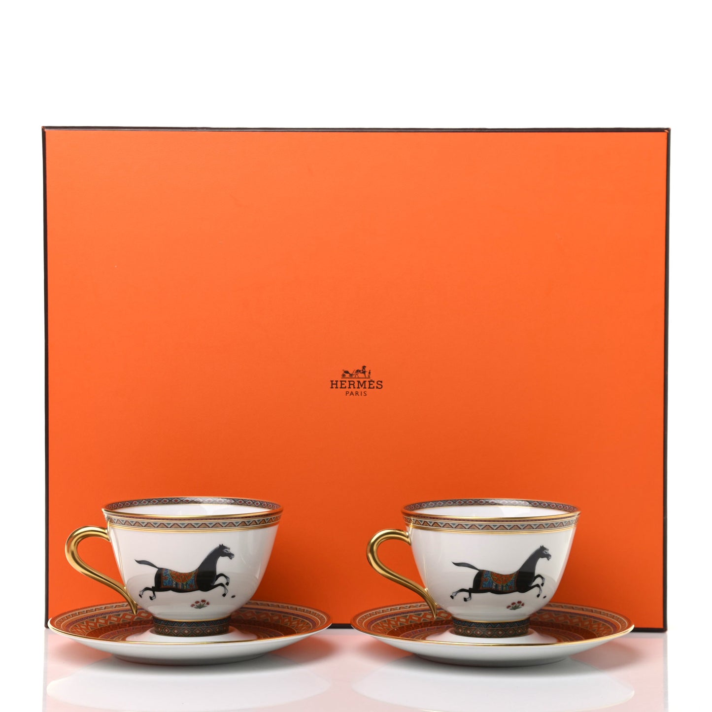 Porcelain Cheval d'Orient Tea Cup and Saucer Set of 2