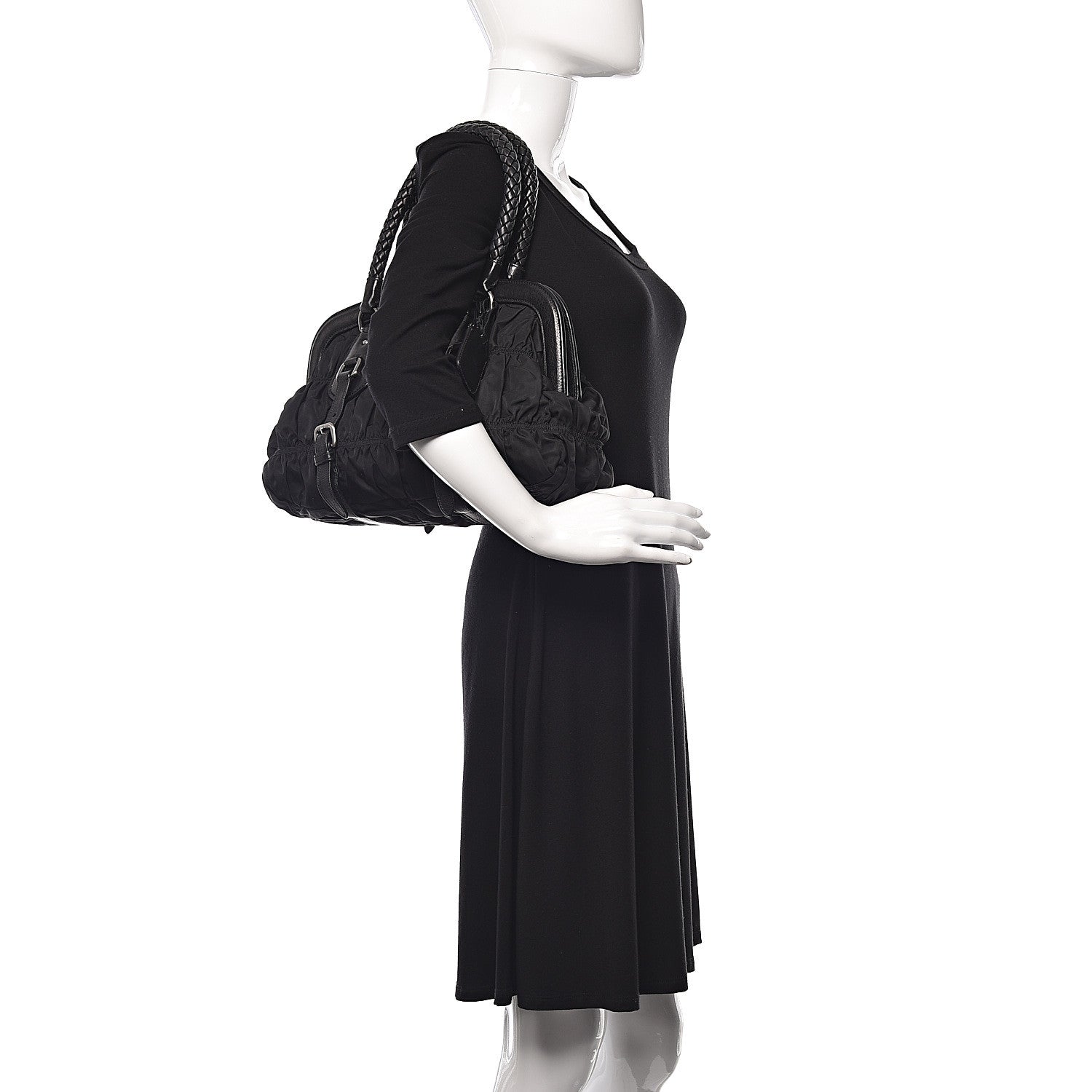 Prada Tessuto Nylon Nappa Braided Gaufre Frame Black 2 of 14