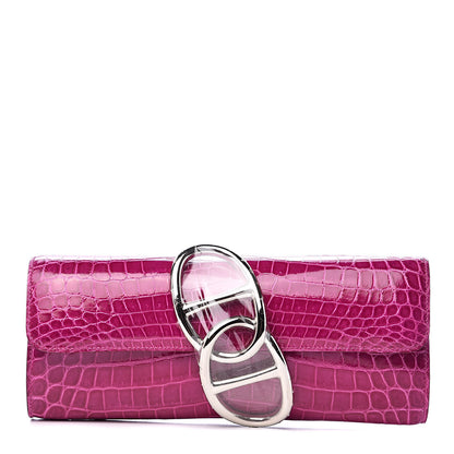 Hermes Shiny Niloticus Crocodile Egee Clutch Rose Scheherazade 1 of 10