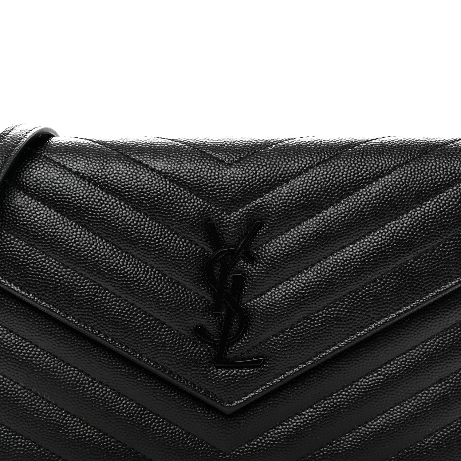 Saint Laurent Grain De Poudre Matelasse Chevron Monogram Monochrome Envelope Chain Wallet Black 7 of 10